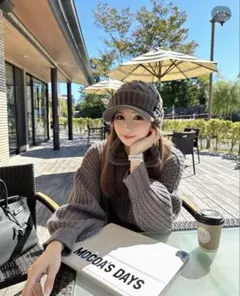 MOCOAS モコアズ　ケーブルニット帽ツバ付き