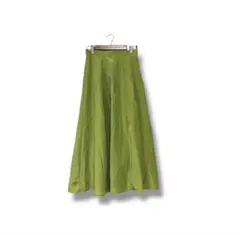 ショコラフィネローブ　ロングスカート　タックギャザースカート　フレア　黄緑　F
