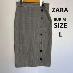 【ZARA】ザラ 千鳥格子 タイトスカート L モノトーン ボタン
