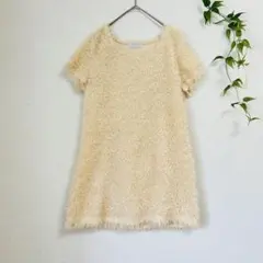 肌触り良い♡エスプリミュール フェザーシャギーニット チュニック L アイボリー
