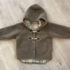 【美品】フリース フード付きコート チェック柄