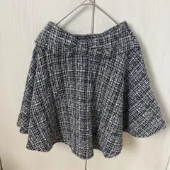 美品 ツイードフレアスカート 黒白 サイズ38 ウエストゴム 秋冬 きれいめ M