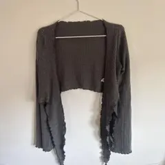 グレー リブ編み クロップドカーディガン