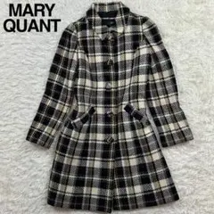 MARY QUANT カシミヤ 裏地ロゴ＆デイジー総柄 ツイード調チェックコートのサムネイル