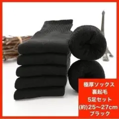 厚手 メンズソックス ブラック 5足セット 25〜27cm 防寒 暖かい 裏起毛