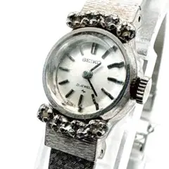 美品 稼働品 SEIKO 手巻き21JEWELS レディース 黒文字盤 シルバー 