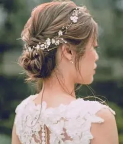 【ホワイト×ゴールド】髪飾り 編みおろし ヘアアクセ ヘアアレンジ お花