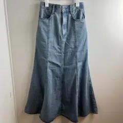 GU ライト デニム フレア マキシスカート ロングスカート ライトブルー S