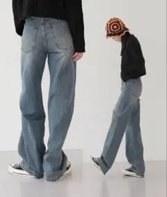 by muni:r ミディアムブルー ワイドデニムパンツ