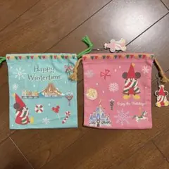 チャーム付き　ディズニー　クリスマス　リルリンリン　巾着セット