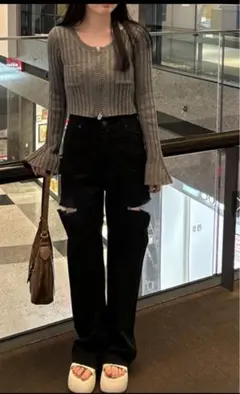 ⭐︎美品⭐︎GRLワイドレッグブラックデニム