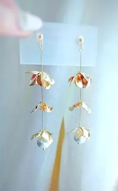 【新作】メタルゴールド フラワー ピアス イヤリング ブライダル ハンドメイド