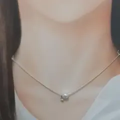 クリスタル&一粒パールの華奢ネックレス