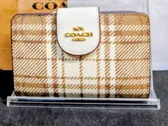 【美品】COACH チェック柄 二つ折り財布 袋付き