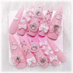 ネイルチップ 地雷系 量産型 ロング リボン ハート