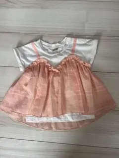 シアーチェックドッキングTシャツ ピーチ 90 チュニック