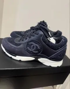 【即決割引有】CHANEL ネイビー ブラック　ツイード　スニーカー　39のサムネイル