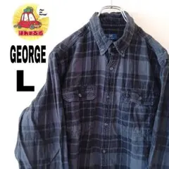 USA古着 GEORGE ネルシャツ L ブラック　グレー　チェック