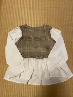 ブラウン系チェックの長袖カットソー 120cm