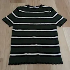 ZARA ニット　Tシャツ　緑　ストライプ