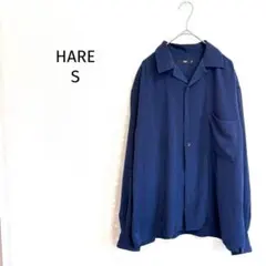 ハレ 長袖シャツ オープンカラー ネイビー シンプル 無地 ポリエステル100%