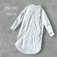 イング シャツワンピース 長袖 Vネック 羽織り シアー素材 シンプル 薄手