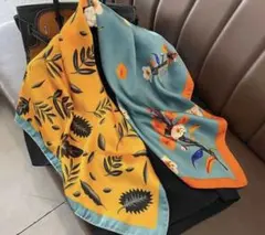 【訳あり】オレンジ×グリーン大判スカーフ③