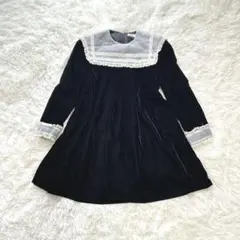 プティットフルール〔130〕ベルベットワンピース レースカラー シアー フレア