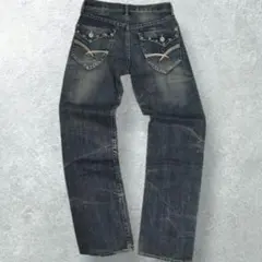 平成ギャルY2K鬼ヒゲ刺繍スタッズデニムマクブリングお兄系ギャル男00sフェード