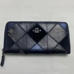 COACH ネイビー パッチワーク長財布