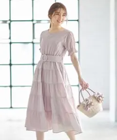 新品未開封＊トッコ　くるみベルト付きティアードコットンワンピース　シンプル可愛い