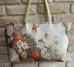 ハンドメイド 大島紬 花と葉柄バンブートート リメイク - メルカリ