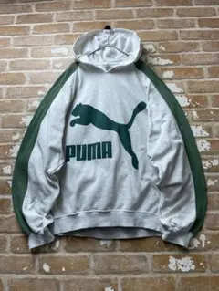80s プーマ　PUMA パーカー　ヴィンテージ　デカロゴ　y2k グレー　緑