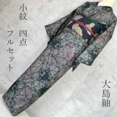 大島紬　小紋　珍品　フルセット　着物　正絹　蝶々　可愛い色合い