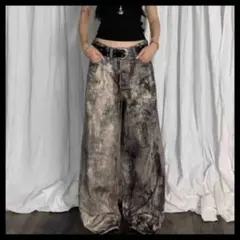 ジーンズ　ワイドパンツ　バギーパンツ　カモフラ　Y2K 韓国　ストリート　迷彩