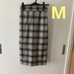 ＧＵ　美品　チェック　ベージュ　タイトスカート　ロング　ゴム　レディース　M