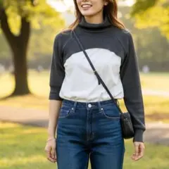 ザラ　ZARA　ハイネック　長袖　ショートニット＆カットソー　ドッキング　Ｓ