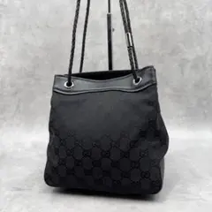 美品」GUCCI GGキャンバス 巾着ポーチ ブラック 即購入⭕️ - メルカリ