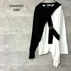 ☆OSMOSIS ONE 重ね着風 長袖トップス ニット　F　ブラック×ホワイト
