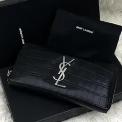 SAINT LAURENT カサンドラ 財布 クロコ ラウンドファスナー