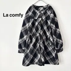 ラコンフィー ウールコート オーバーサイズ フレア チェック柄 黒白 ガーリー