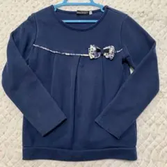 最終お値下げ→BeBe ネイビー リボン付き長袖カットソー　120