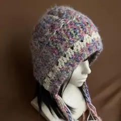 ハンドメイド　ネオンカラー　グラニースクエア　ボンネット帽