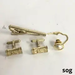 カフスボタン ネクタイピン タイタック 3点セット ゴールドカラー フォーマル