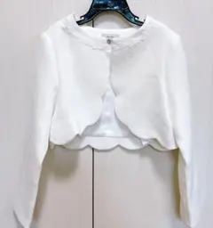 エニィファムキッズ 裾スカラップノーカラージャケット ホワイト　120cm