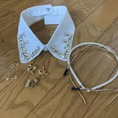 ビジュー付きシャツカラーとヘアアクセサリーセット