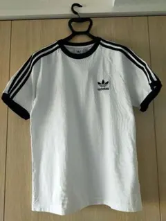 adidas アディダス ホワイト Tシャツ スリーライン コットン100%