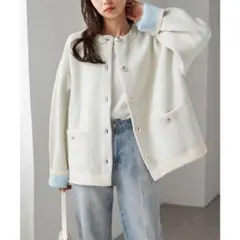 新品　 RANAN ゴールドボタン裏配色ニットカーディガン