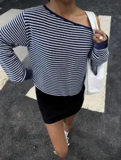 Shein ストライプ柄 ドロップショルダー セーター