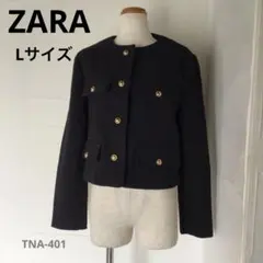 TNA-401) ZARA ゴールドボタン ノーカラージャケット ブラックのサムネイル